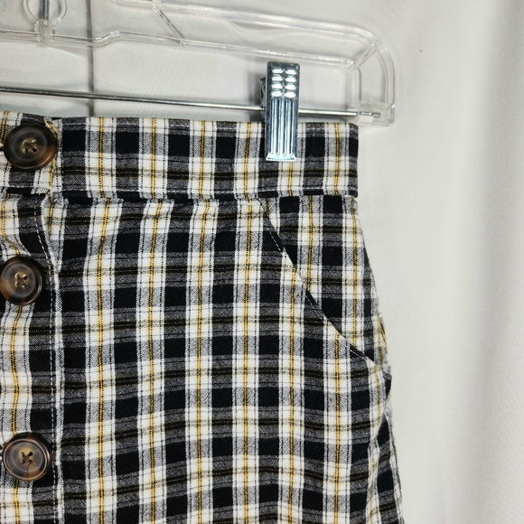 Hollister Black White Yellow Plaid Front Button Skirt w/Pockets Size XSmall - Picture 3 of 8